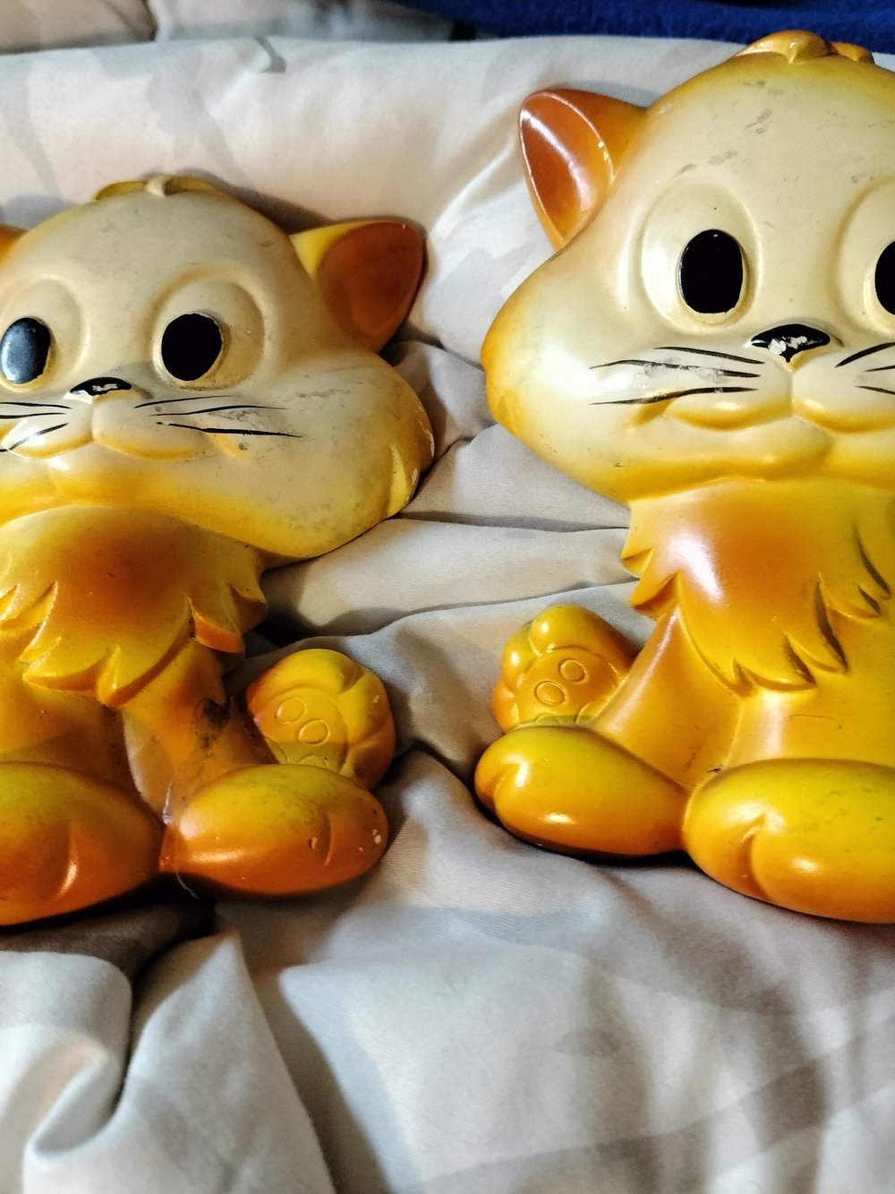 Pair of Vintage Yellow Chalkware Orange Cat Figurines